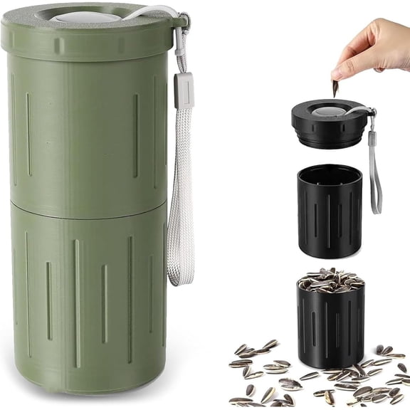 Portable Sunflower Seed Spit Cup with Shell Storage, 3D Printed Compartment Snack Container for Pistachios & Seeds, Mess-Free Snacking for Car, Travel, Baseball Games (Black)