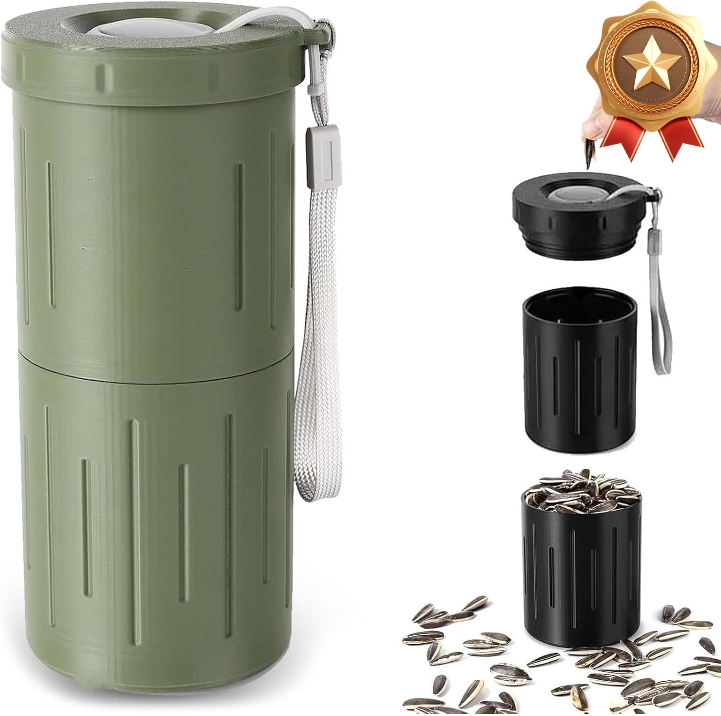Portable Sunflower Seed Spit Cup with Shell Storage, 3D Printed Compartment Snack Container for Pistachios & Seeds, Mess-Free Snacking for Car, Travel, Baseball Games (Green)