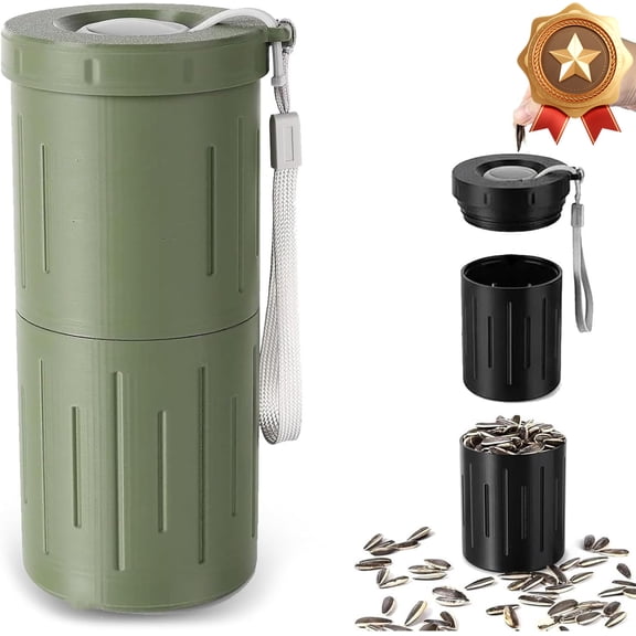 Portable Sunflower Seed Spit Cup with Shell Storage, 3D Printed Compartment Snack Container for Pistachios & Seeds, Mess-Free Snacking for Car, Travel, Baseball Games (Green)