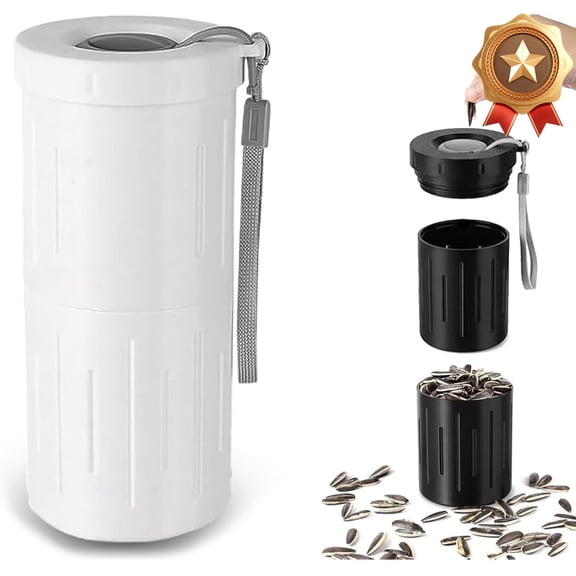Portable Sunflower Seed Spit Cup with Shell Storage, 3D Printed Compartment Snack Container for Pistachios & Seeds, Mess-Free Snacking for Car, Travel, Baseball Games (White)