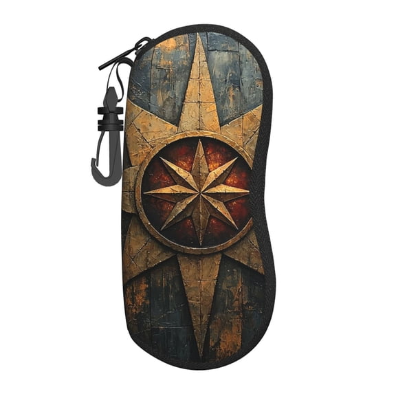 Portable Sunglasses Case, Zippered Soft Eyeglass Pouch with Carabiner Clip for Travel, Magic Rune Stars