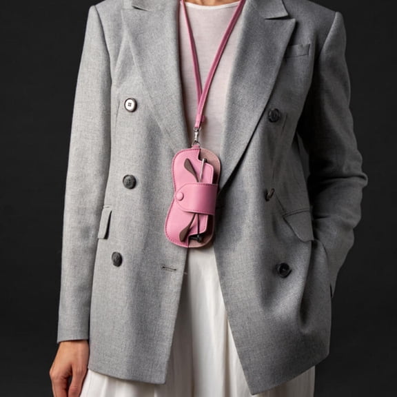 Portable Sunglasses Storage Bag Glasses Case Hanging Neck PU Leather Glasses Holder Protective Sleeve with Lanyard for Business Travel