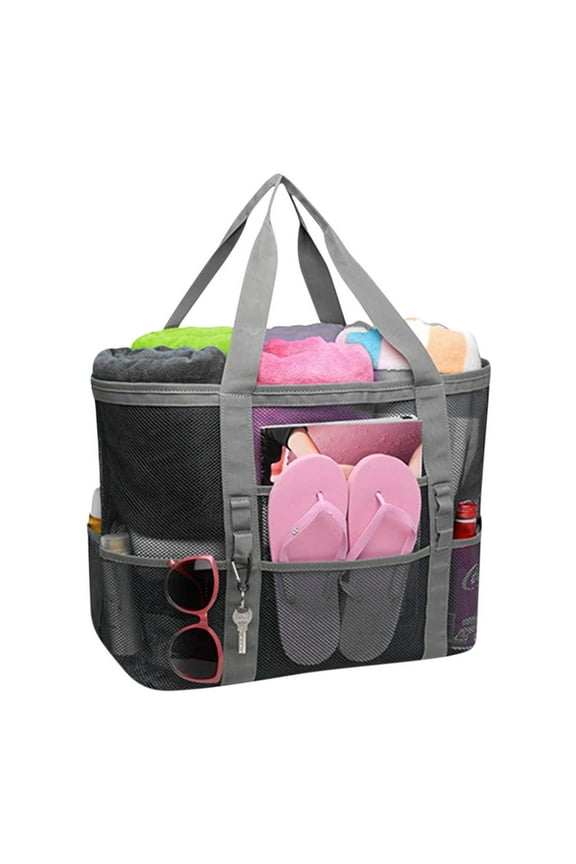 Portable Swimming Beach Bag Swimsuit Mesh Storage Bag Large Mesh Travel Sports Handbag 9 Pockets Outdoor Travelling Supplies