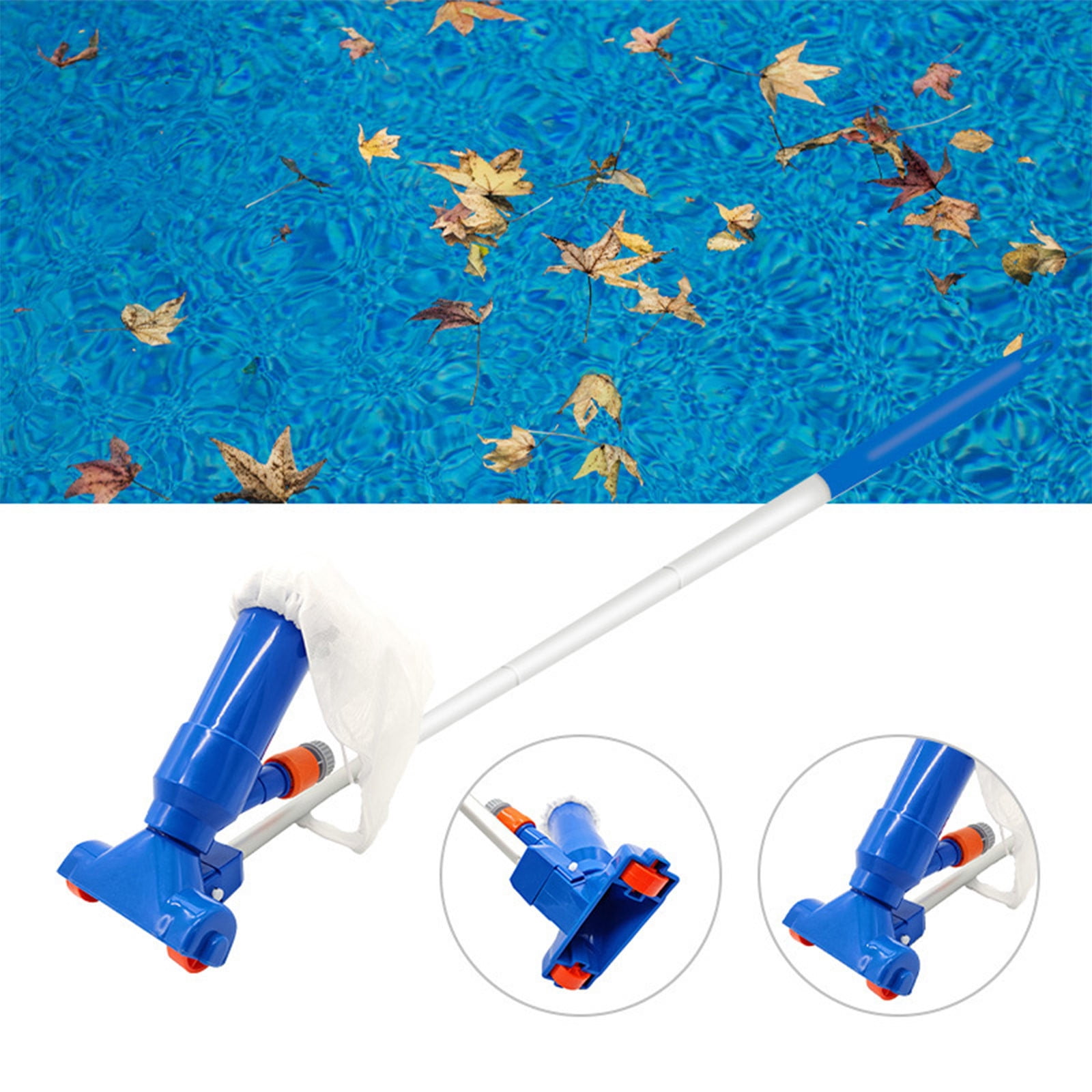 Portable Swimming Pool Vacuum Cleaner Cleaning Kit, Reinforced Suction Head with Side Brush & Filter Bag, Pool Cleaning Tools for Above Ground Inground Pools Spa