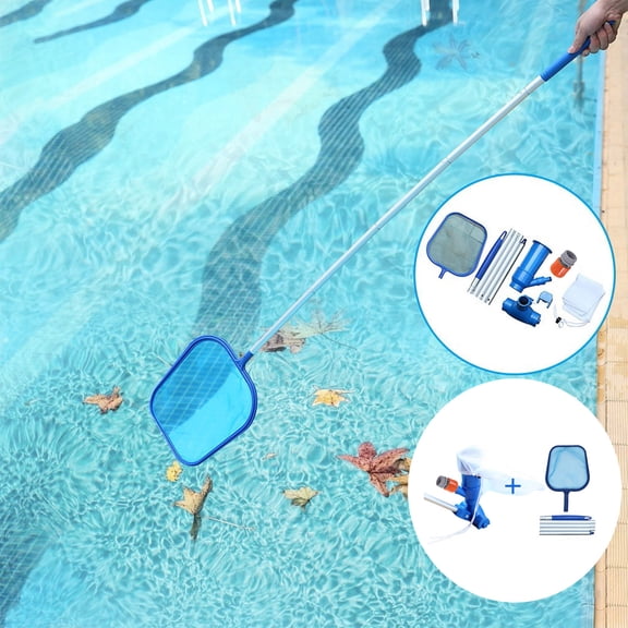 Portable Swimming Spa Pool Vacuum Cleaning Tool Set, Manual Skimmer Net and Brush Head Combo Kit for Effortless Above Ground Pool and Hot Tub Maintenance
