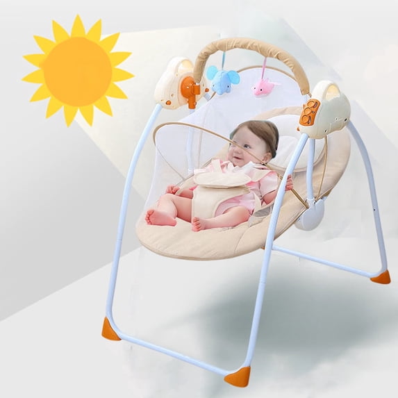 SIMANLI Electric Baby Swing with Bluetooth, Remote, Toys, 4-Speed Adjustable Infant Swing, Auto Rocking, for Newborns to Toddlers,Brown