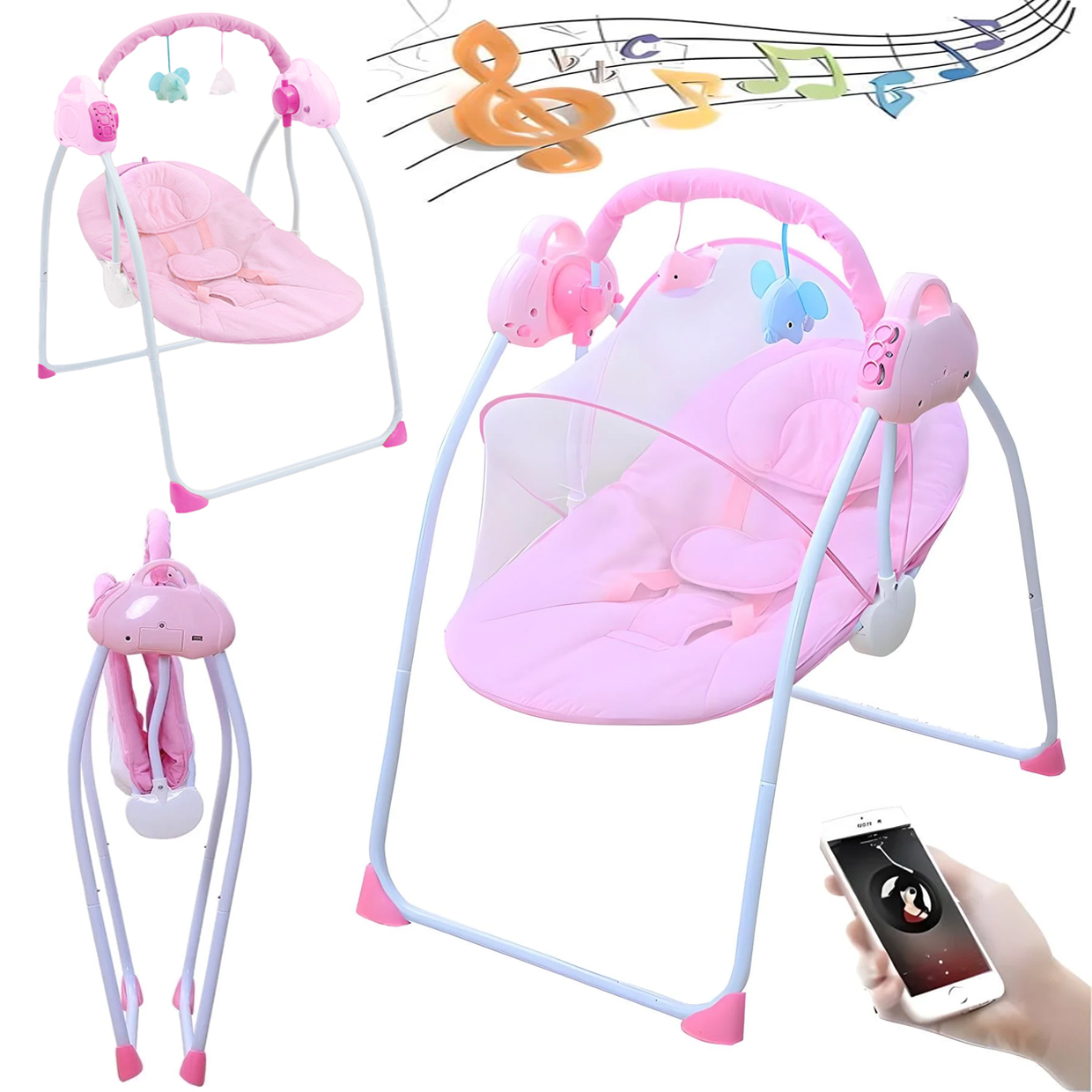 Jonster Electric Baby Swing with Bluetooth, Remote, Toys, 4-Speed ...