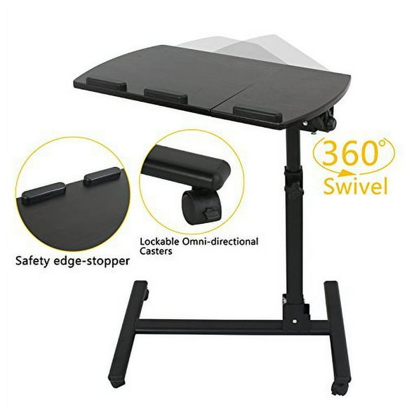 Portable Swivel Laptop Table Desk Adjustable Angle & Height Rolling Stand Tiltable Tabletop Desk Laptop Notebook Sofa/Bed Side Table Hospital Table Stand W/Lockable Casters