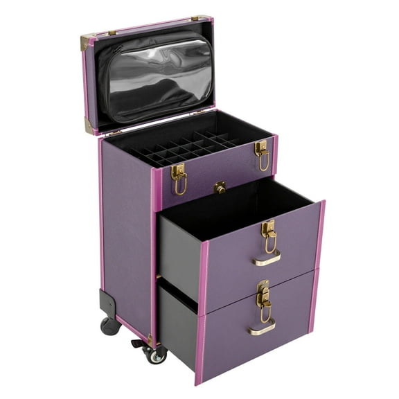 Portable Swivel Makeup Train Case Professional Cosmetic Trolley Travel Vanity Organizer
