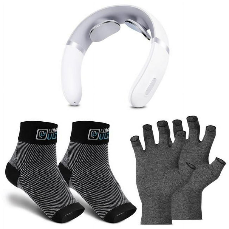 Portable TENS Neck Massager & CompressUltima Compression Socks & Gloves  Bundle - Medium 