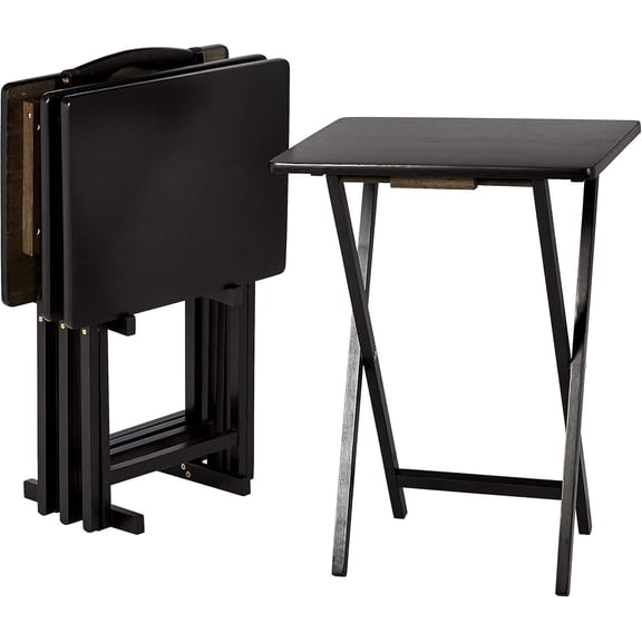 Classic TV Dinner Rectangular Folding Tray Table W/ Storage Rack Set of 4 Trays