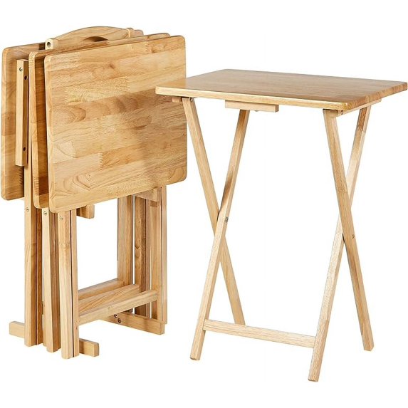 Portable TV Dinner 4-Pack Rectangular Folding Tray Table with Storage Rack, Black, 15" x 19" x 26"