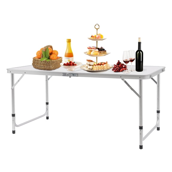 Portable Table Adjustable 4ft Folding Table with Handle,110lbs Capacity Dining Table Buffet Table Lifetime Folding Table Outdoor Indoor Table,3 Adjustable Height