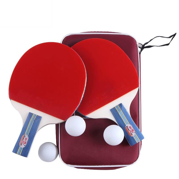 Portable Table Tennis Racket Set for Beginners and Casual Players, Red Wood Two Paddles and Three Balls