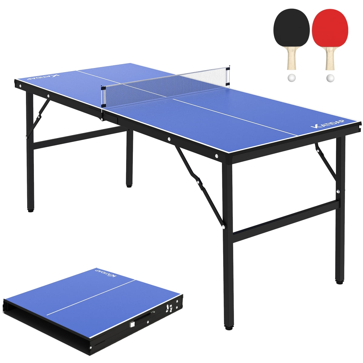 Portable Table Tennis Table, Mid Size Indoor Outdoor Foldable Ping Pong Table with Net