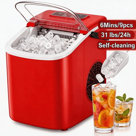 Portable Tabletop Bullet Ice Maker, 31 Lbs/Day, Self-Cleaning, with Ice Basket & Scoop, for Home Camping RV Party