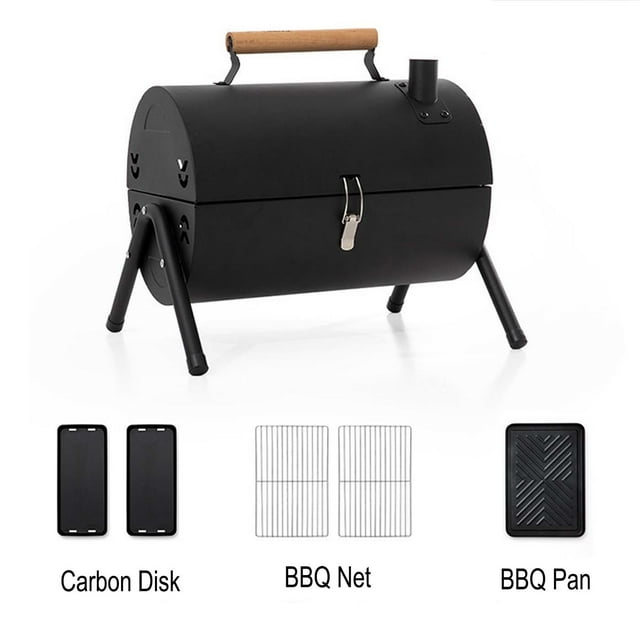 Portable Tabletop Charcoal BBQ Grill Double Baffle Cast Iron Outdoor