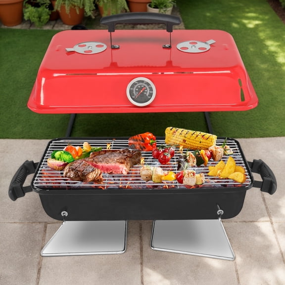Portable Tabletop Charcoal Grill, Small Outdoor BBQ Smoker for Camping, Picnic & Beach