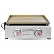 BRANDMAN 2-Burner Portable Tabletop Griddle Propane Gas Grill for Outdoor Cooking