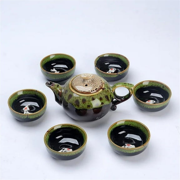 Portable Tea Sets Gifts Chinese Style Ceramic Kung Fu Tea Set Teapot 1 Pot 6 Cups Fish Play Tea Set
