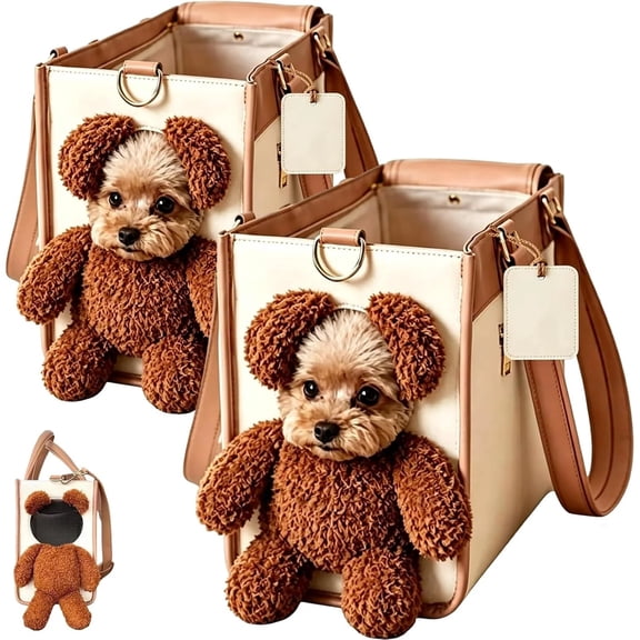 Portable Teddy Bear Dog Carrier Bag, 2 in 1 Multifunctional Cute Dog Outing Largecarrier Bag with Peek Window, Large Capacity Soft One-Shoulder for Small Dogs & Cats (1PC-L)