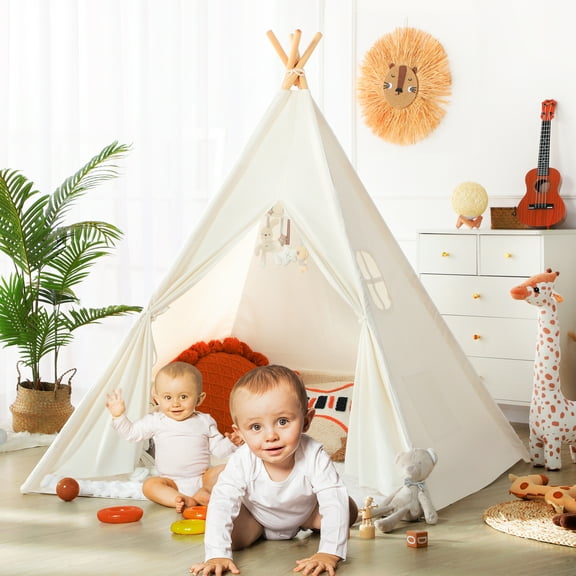 Portable Teepee Tent for 3-8 Years Kids Toddlers Canvas Playhouse Indoor Outdoor