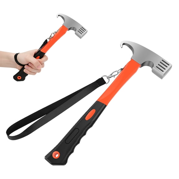 Tent Stake Hammer and Puller, 2-in-1 Camping Hammer with Carbon Steel Head, Anti-Slip Shock Absorbing Handle, Portable Tent Peg Mallet for Camping, Hiking, Beach and Gardening, 11.61 x 4.53 In