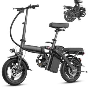 Portable Terrosor Electric Bicycle - 14" Foldable Design, Dual Disc Brakes, 20mph Max Speed, Includes Storage Basket