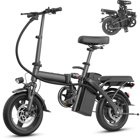 Portable Terrosor Electric Bicycle - 14" Foldable Design, Dual Disc Brakes, 20mph Max Speed, Includes Storage Basket