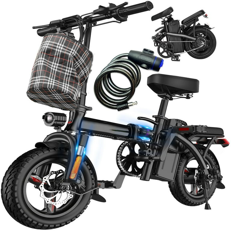 Portable Terrosor Electric Bicycle - 14" Foldable Design, Dual Disc Brakes,  20mph Max Speed, Includes Storage Basket - Walmart.com