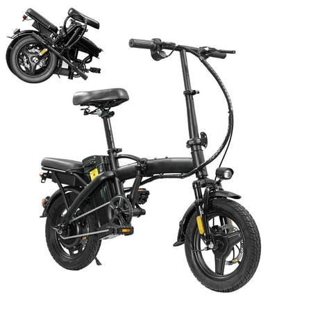 Portable Terrosor T5 Electric Bicycle - 14" Foldable Design, Dual Disc Brakes, 20mph Max Speed, Includes Storage Basket