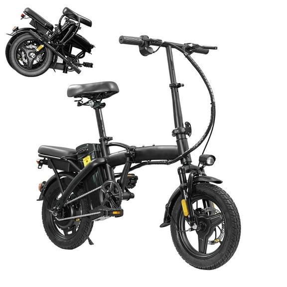 Portable Terrosor T5 Electric Bicycle - 14" Foldable Design, Dual Disc Brakes, 20mph Max Speed, Includes Storage Basket