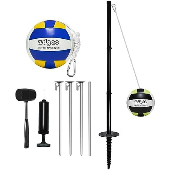 Portable Tetherball Set with 2 Tetherball Ball, Rope and Pole, Heavy Duty Tetherball Pole Set for Family Fun, Portable Outdoor Game Fun for Backyard, Lawn, Sand and Beach$$Sport & Recreation Other