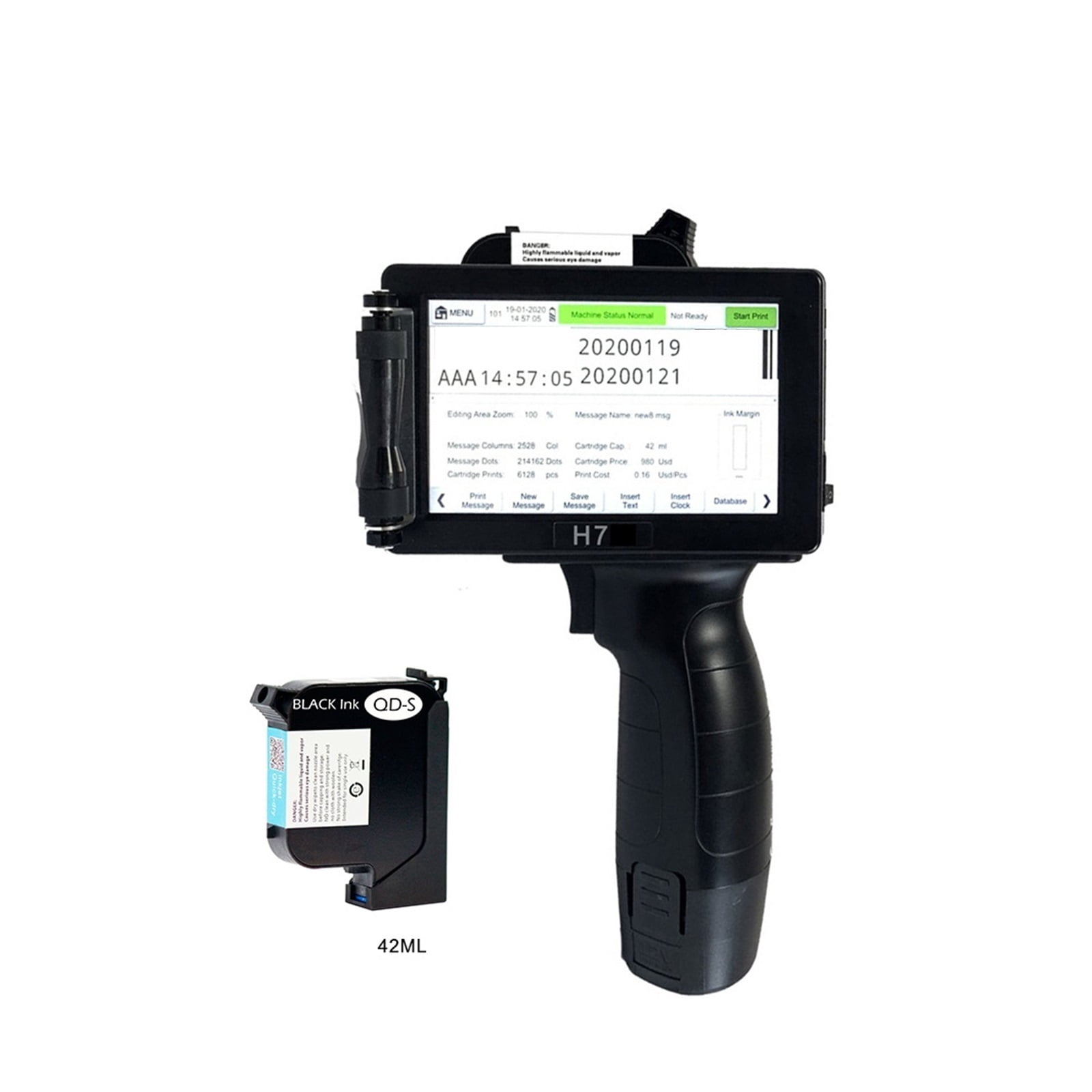 Portable Thermal Handheld Inkjet Printer, Glass Carton Metal Plastic Printing, 1mm-12.7mm 2D Code Label Barcode Printer ,Crisp, Vibrant Prints