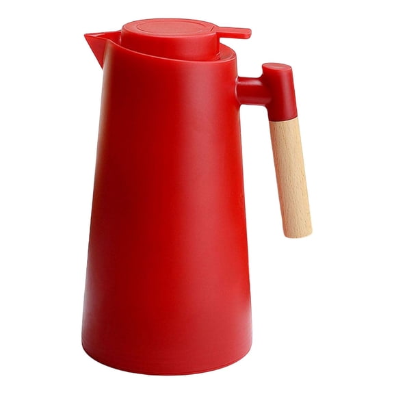 Portable Thermal Insulation Kettle 1000ml Double Walled Jug Wood Handle Vacuum red