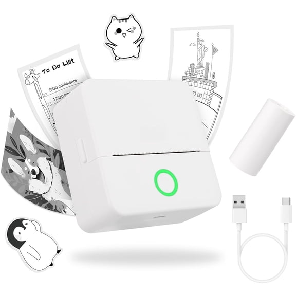 Portable Thermal Pocket Printer Inkless Mini Sticker Lable Pictures Print for Scrapbook Journal Sticky Label with 1 Roll Thermal Printer Paper