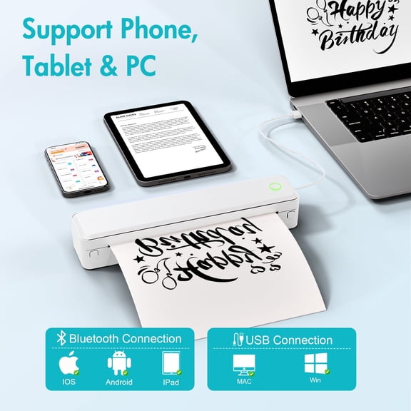 Portable Thermal Printer, Inkless Wireless Travel Printer for Android & iOS, Compatible with US Letter, A4, A5, B5 Thermal Paper