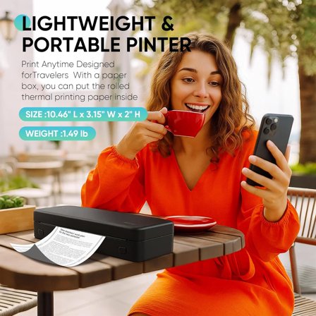 Portable Thermal Printer for Travel, Wireless Bluetooth Inkless Mini Printer w/ 300DPI , Supports 8.5" x 11" US Letter, Legal, A4 & A5 Paper, Compatible w/ Android, iOS, Laptop for Home, Office Use