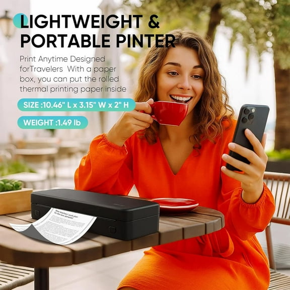 Portable Thermal Printer Wireless Inkless w/ 300DPI for Travel Office Home