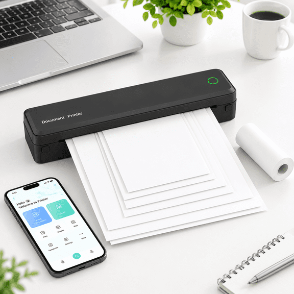 Portable Thermal Printer for A4, A5, Letter Documents, Ink-Free Black-and-White Printing