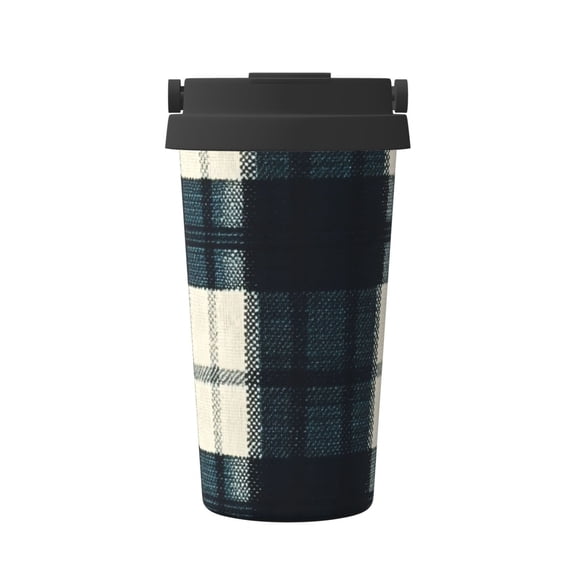 Portable Thermos Cup Coffee Cup 6.9×3.4in Invisible Ring Easy To Carry For Car Cafe Office Home Darkcyan Buffalo Plaid Check Tartan Scotland_3