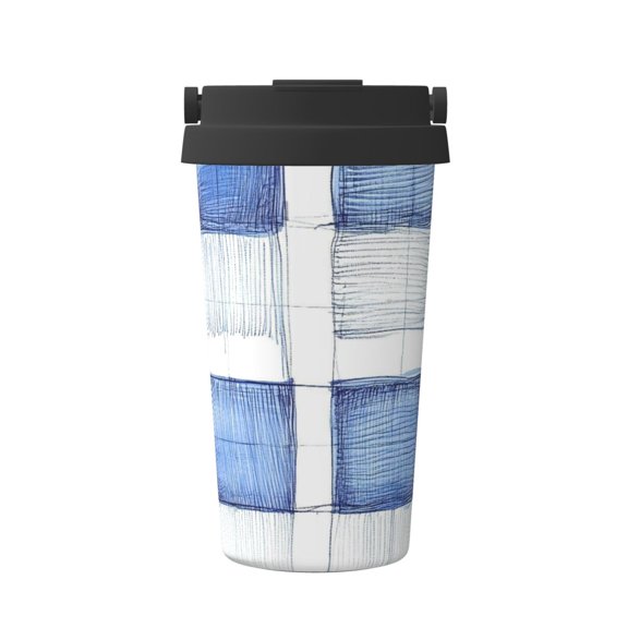 Portable Thermos Cup Coffee Cup 6.93.4in Invisible Ring Easy To Carry For Car Cafe Office Home Doderblue Checked Hand-Drawn Sketch_2
