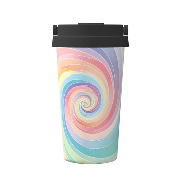 Portable Thermos Cup Coffee Cup 6.93.4in Invisible Ring Easy To Carry For Car Cafe Office Home Lightgreen Tie Dye Background Rainbow Colors_4
