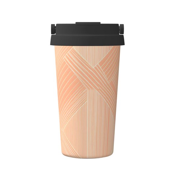 Portable Thermos Cup Coffee Cup 6.93.4in Invisible Ring Easy To Carry For Car Cafe Office Home Lightsalmon Geometric Lines_4