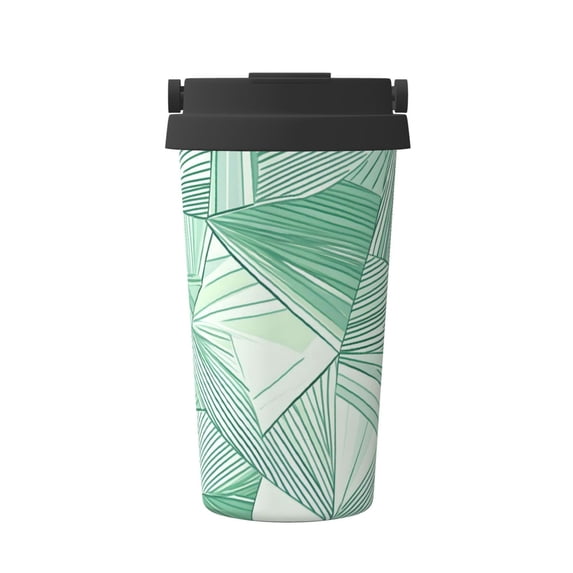 Portable Thermos Cup Coffee Cup 6.9×3.4in Invisible Ring Easy To Carry For Car Cafe Office Home Lightseagreen Geometric Lines_2