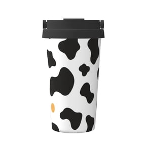 Portable Thermos Cup Coffee Cup 6.93.4in Invisible Ring Easy To Carry For Car Cafe Office Home Simple Cow Print Pattern, Vector Art Style_2