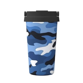 Portable Thermos Cup Coffee Cup 6.93.4in Invisible Ring Easy To Carry For Car Cafe Office Home Vector Camouflage Pattern Blue_2