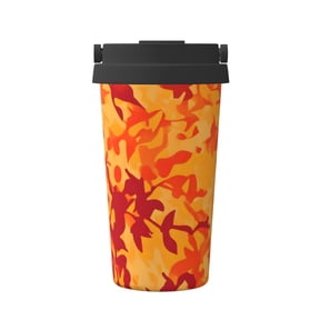 Portable Thermos Cup Coffee Cup 6.93.4in Invisible Ring Easy To Carry For Car Cafe Office Home Vector Camouflage Pattern Orange Red_3