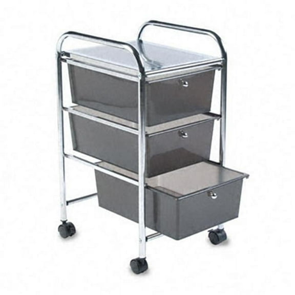 Portable Three-Drawer Organizer  Chrome Metal Frame/Smoke Drawers