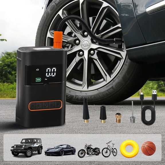 Portable Tire Inflator, 12V Rechargeable Digital Air Compressor with LCD Screen, Auto Shutoff Tire Pump for Car Motorcycle Bike Ball Inflatable Mattress, LED Emergency Light & Power Bank Function